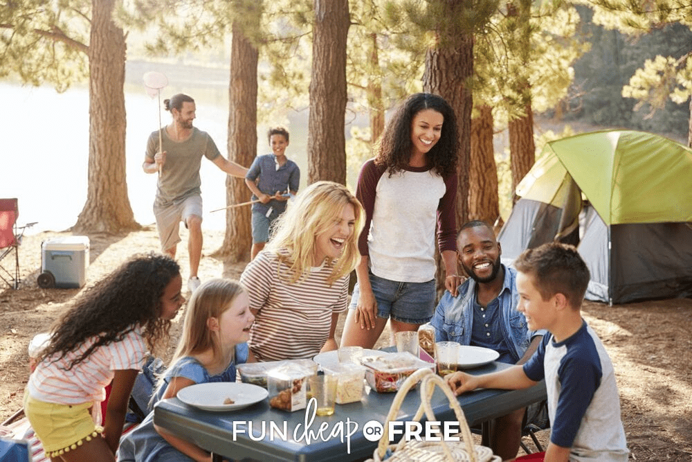 Family enjoying a budget-friendly picnic during a vacation.