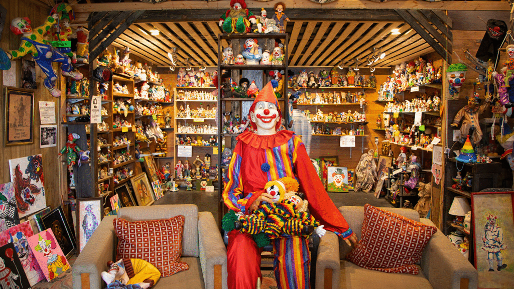 Creepy clown-themed rooms at The Clown Motel in Tonopah, Nevada, USA