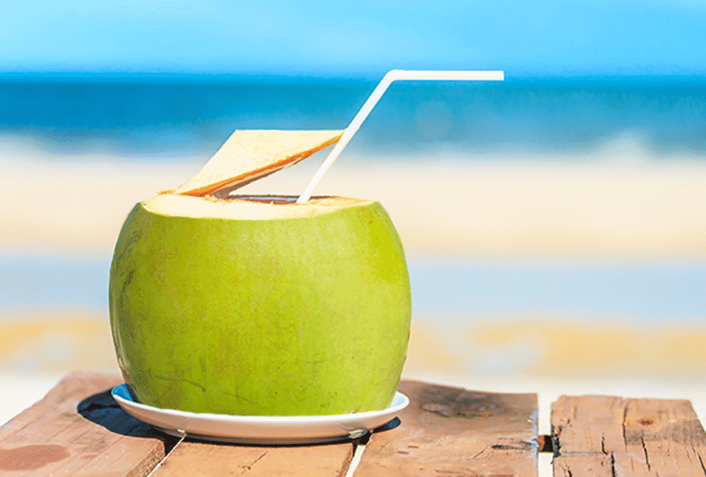 one of the healthy drinks is Coconut water, which restores hydration and boosts energy after workouts.