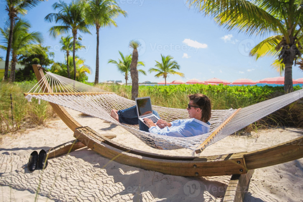 Relaxing remote worker representing the easiest jobs in the world.