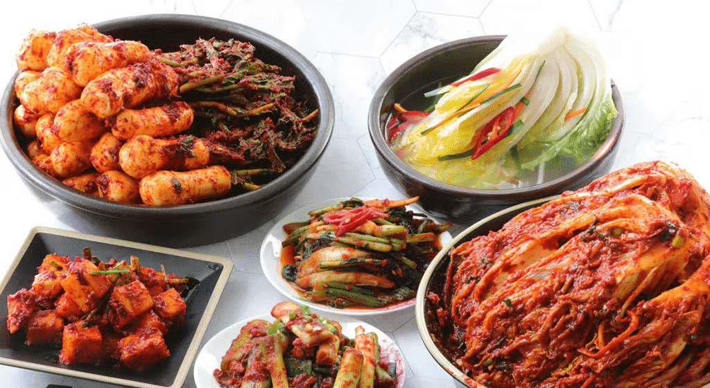 Spicy Korean Kimchi made with fermented cabbage and chili, showcasing South Korea’s bold flavors among the countries with the best cuisines