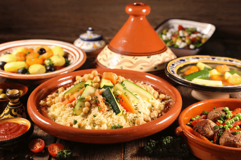 Steamed Moroccan Couscous served with vegetables and aromatic spices, showing why Morocco ranks among the countries with the best cuisines
