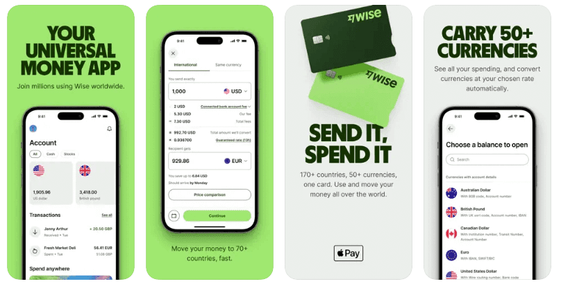 Wise, formerly TransferWise, allows users to save and send money globally with low fees and currency flexibility