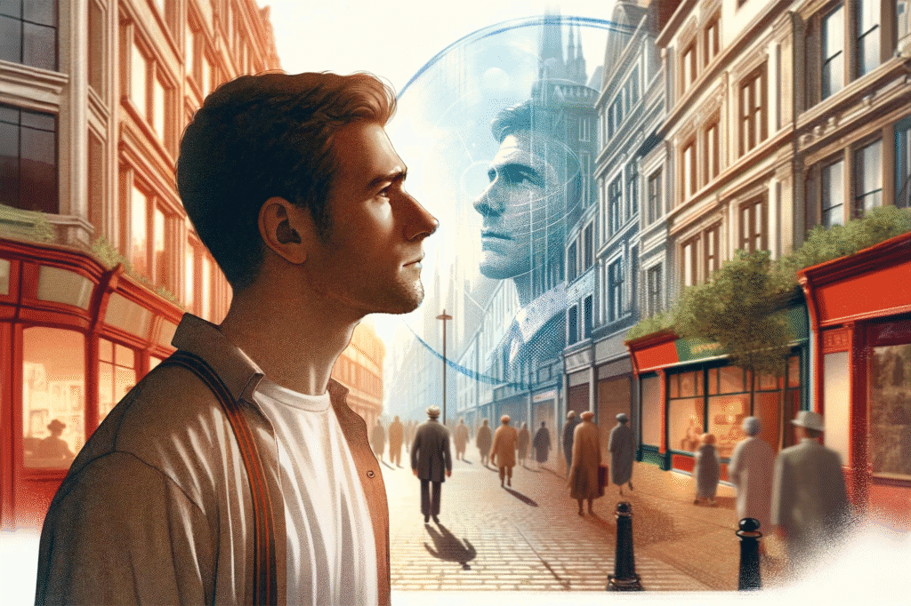 Surreal art showing a person walking through repeating rooms to depict the mysterious science of déjà vu.